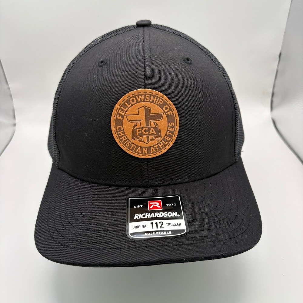 Richardson 112 Trucker Hat Black FCA Christian Athletes Leather Patch Adjustable